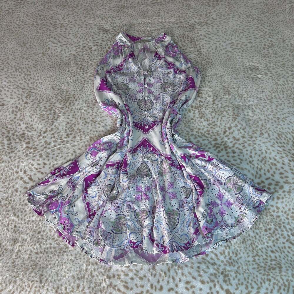 LOFT Paisley Print Flowy Dress Size XL Purple White Sleeveless